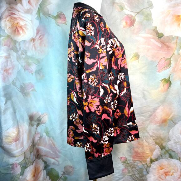 Marc New York Andrew Marc Floral Longsleeve Button Front Faux Leather Top - Picture 3 of 5